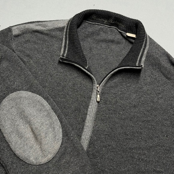 Tommy Bahama Men's Gray Cotton Cashmere Blend Zip Up Sweater Large Elbow patch